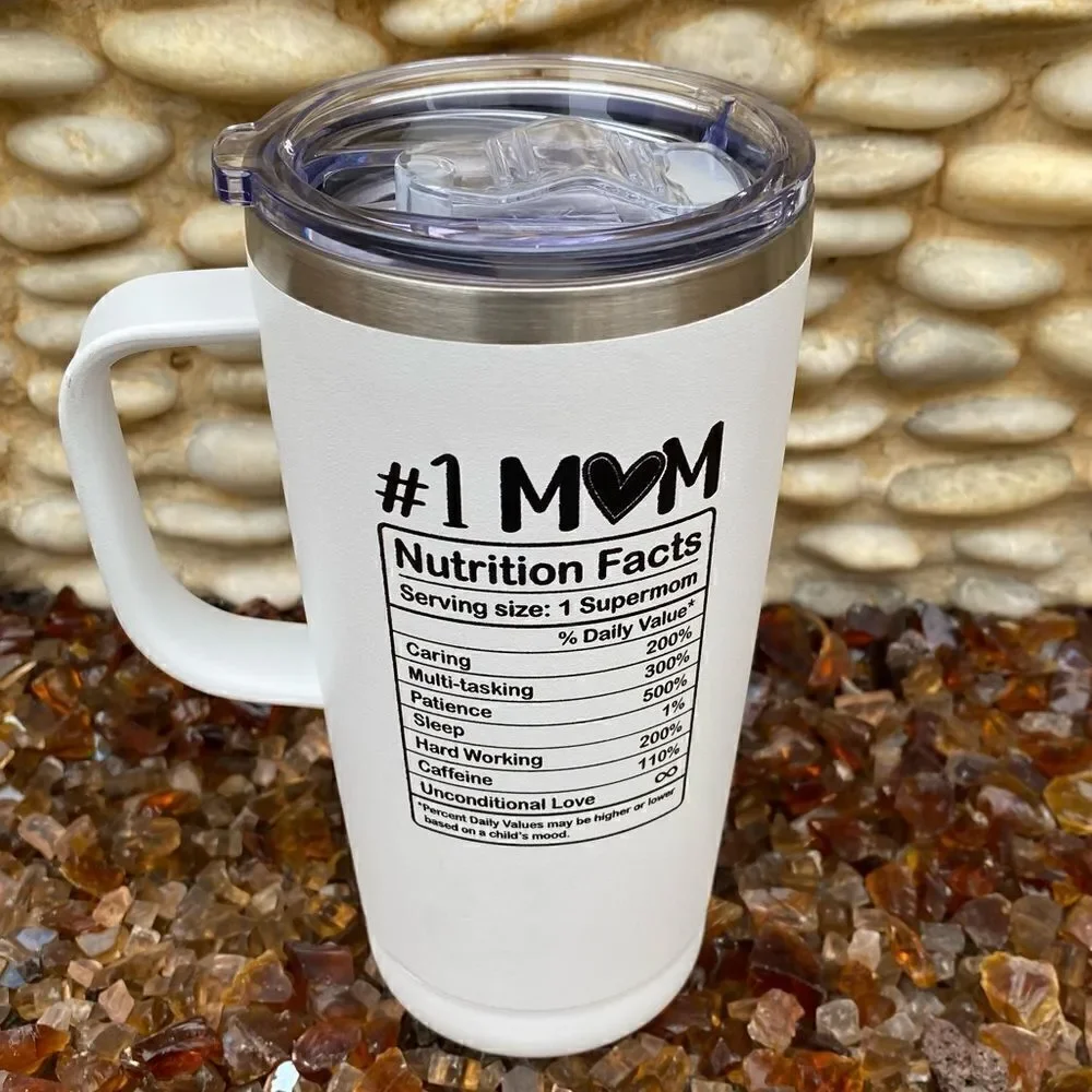 Sandjest Mom Nutrition Facts 20 oz Stainless Steel Tumbler. NWT. Giftable